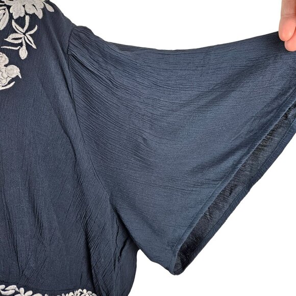 Knox Rose Womens 4X Navy Embroidered Peasant Top Short Flutter Sleeves Casual - Picture 5 of 11